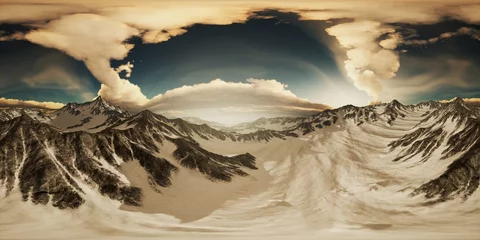 Papier Peint photo autocollant Cho Oyu VR 360 Rays of Sunset on the Tops of the Mountains