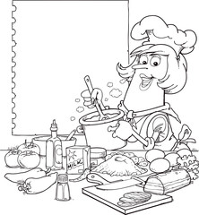 Woman cooking chef in white uniform