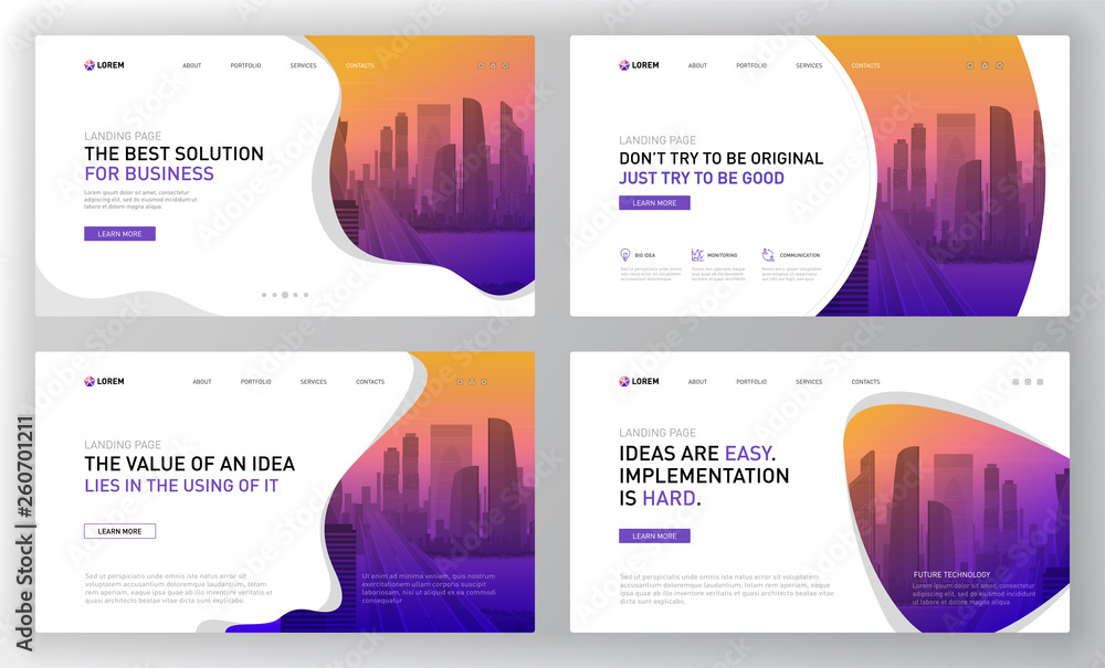 Wall mural landing page templates set for business website. modern web page design concept layout for website. 