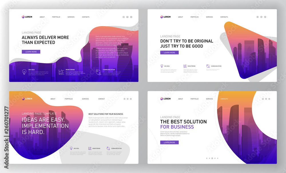 Wall mural landing page templates set for business website. modern web page design concept layout for website. 