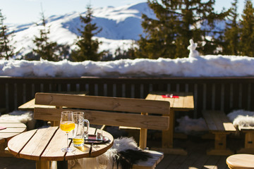 Drinks on the table of an outdoors restaurant 