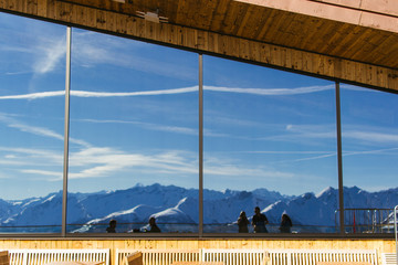 Modern restaurant with huge panoramic windows 