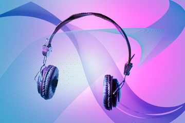 Headset on beautifull design background. Isolated on technological concept of developing sound and...