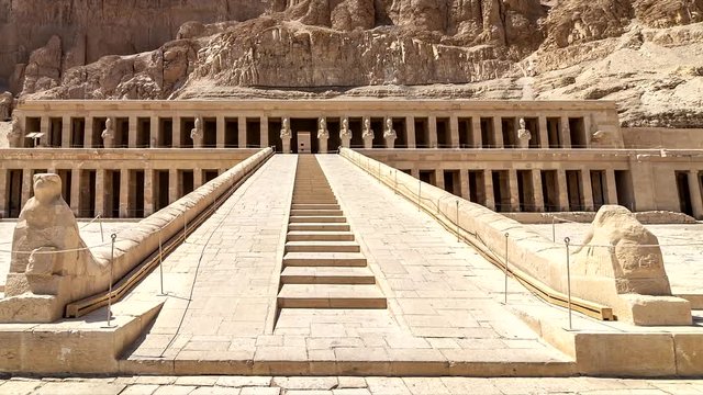 The Mortuary Temple of Hatshepsut, also known as the Djeser-Djeseru. Built for the Eighteenth Dynasty pharaoh Hatshepsut, it is located beneath the cliffs at Deir el-Baharinear the Valley of the Kings