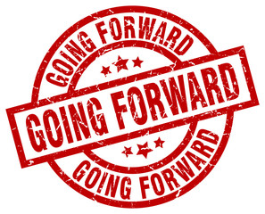 going forward round red grunge stamp