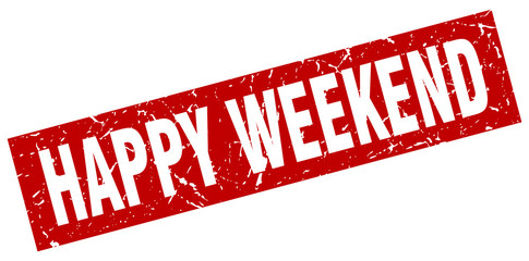 square grunge red happy weekend stamp