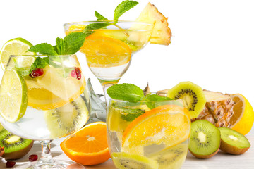 Fruit cocktails with fruits on a white isolated background