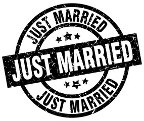 just married round grunge black stamp