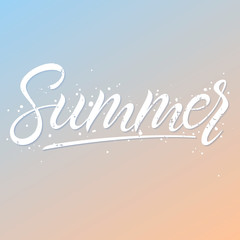 Hand drawn lettering summer with grunge texture and brush stokes on gradient background.Abstract design card perfect for prints, flyers,banners,invitations,special offer and more.