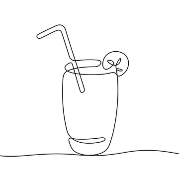 Summer Cocktail Continuous Line Vector Illustration