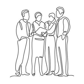 recommend clip art: Business team discussing project continuous line vector illustration