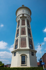 Water tower in Roosendaal, The Netherlands, against blue sky