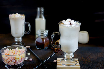 two cup of iced coffee with milk