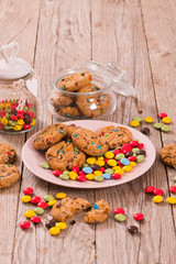 Candy coated cookies.