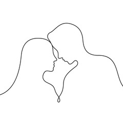 Romantic couple continuous line vector illustration