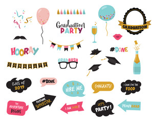 graduation photo booth elemnts and party props-vector