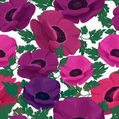 Anemone flower background. Seamless vector pattern with colorful flowers.
