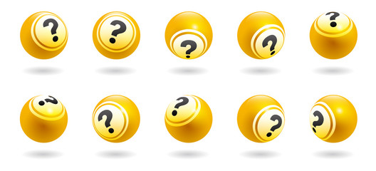 Vector floating yellow question mark balls in different angle with shadow