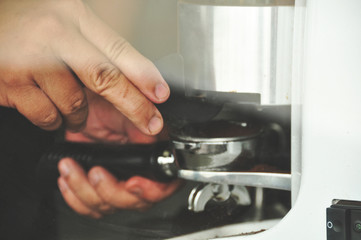 making fresh coffee in the coffee machine