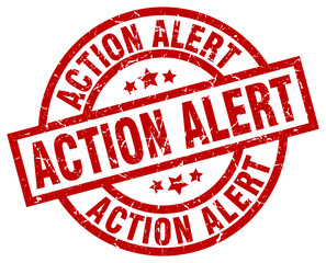 action alert round red grunge stamp