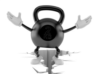 Kettlebell character standing on cracked ground