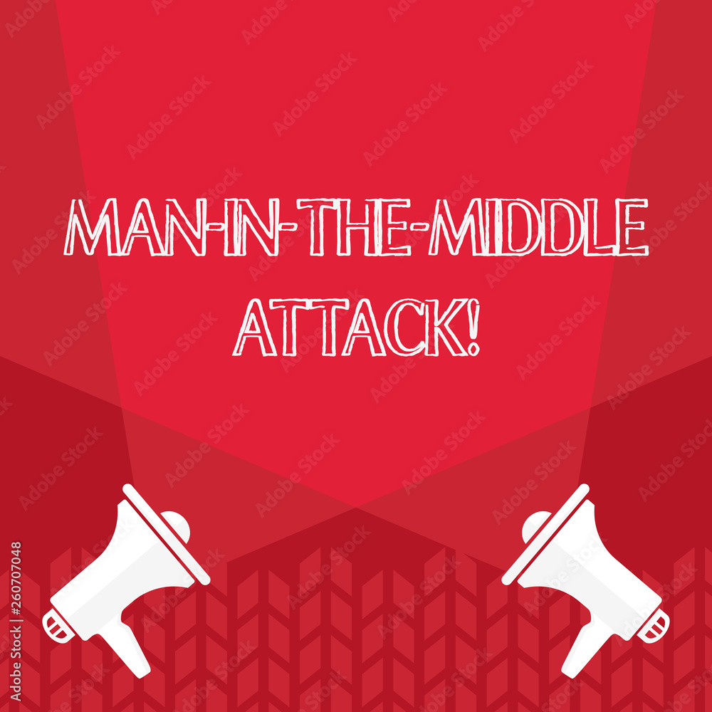 Poster word writing text man in the middle attack. business photo showcasing communication between two user