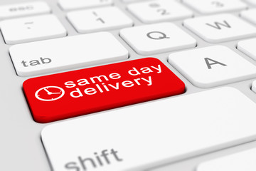 Fototapeta premium 3d render of a keyboard with red same day delivery button.