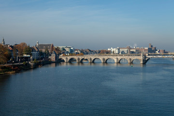 Fototapeta na wymiar City of Maastricht Limburg Netherlands Roman bridge river Maas