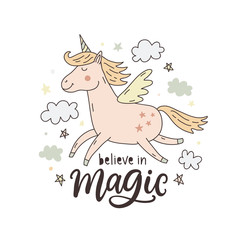 Unicorn magic hand drawn cute poster