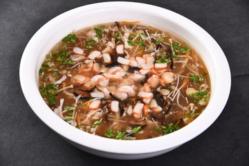 thai noodle soup with meat and vegetables