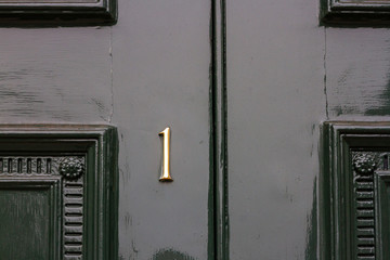 House number one with the 1 on a shiny black door