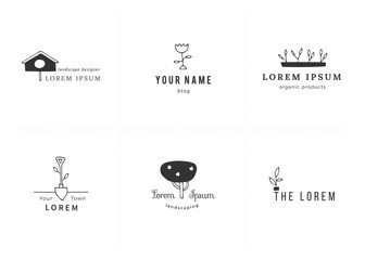 Hand drawn isolated elements. Vector logo templates set for garden.