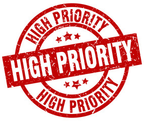 high priority round red grunge stamp