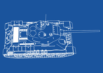 Naklejka premium drawing of a tank on a blue background.vector