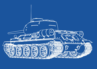 drawing of a tank on a blue background.vector