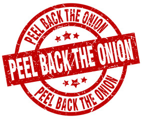 peel back the onion round red grunge stamp