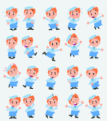 Cartoon character chef. Set with different postures, attitudes and poses, doing different activities in isolated vector illustrations.