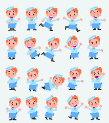 Cartoon character chef. Set with different postures, attitudes and poses, doing different activities in isolated vector illustrations.