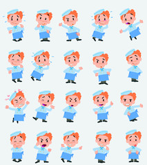 Cartoon character chef. Set with different postures, attitudes and poses, doing different activities in isolated vector illustrations.