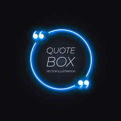Vector Shiny Quote Frame Template, Blue Glowing Lines, Abstract Lights on Dark Background.