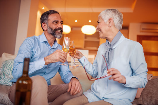 Romantic couple drinking wine
