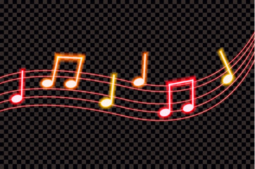 Vector Neon Red and Yellow Colorful Music Notes, Abstract Background, Design Element, Isolated.