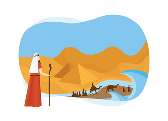 Passover card with Moses Looking at Egypt- Vector