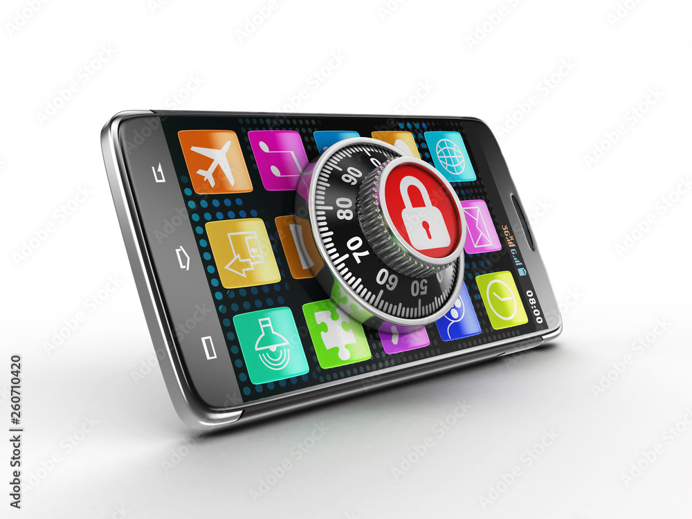 Poster touchscreen smartphone with combination lock. image with clipping path.