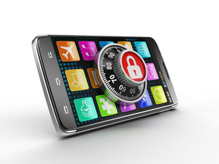 Touchscreen smartphone with Combination Lock. Image with clipping path.