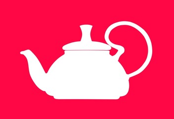 white tea pot on a red background