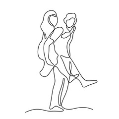 Man piggybacking his girlfriend continuous line vector illustration