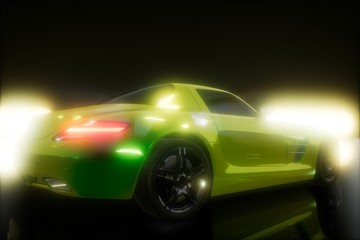 Obraz na płótnie Canvas luxury sport car in dark studio with bright lights