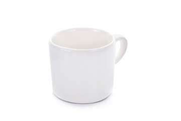 White ceramic mug on white background.