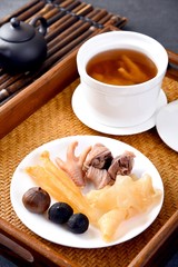 cup of coffee and cake with berries